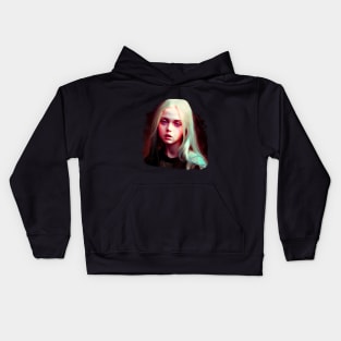 Beautiful portrait of a fantasy girl looking desperately shocked by mind-boggling events Kids Hoodie